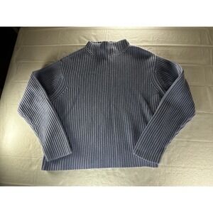 Evan‎ Picone Sweater Womens XL Blue Rib Knit Mock Neck Cotton Pullover